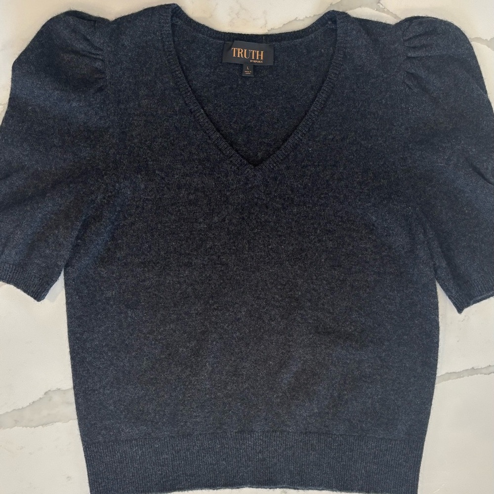 Truth charcoal cashmere Puff Sleeve Sweater